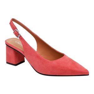 Lisa Vicky suede slingback block heels. Coral sunkissed color.